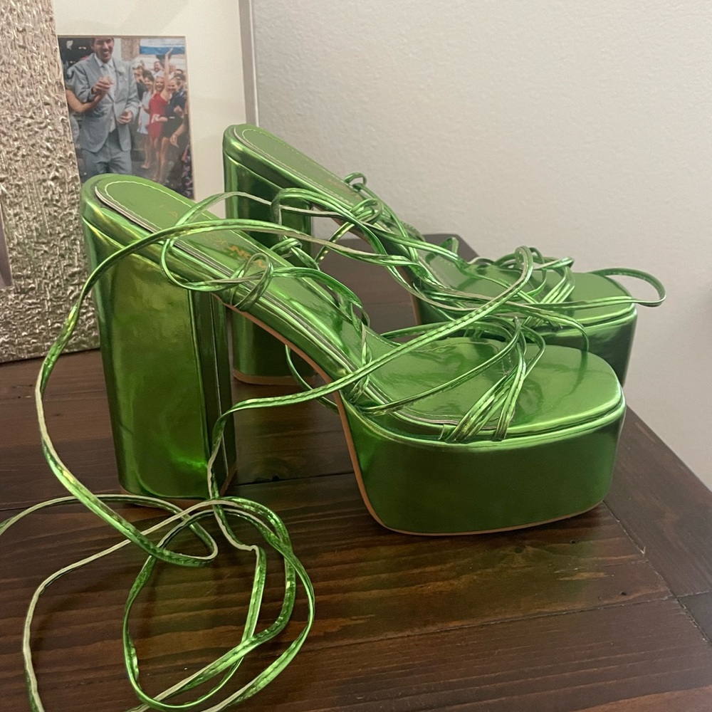 Green Disco Platform Strappy Heels